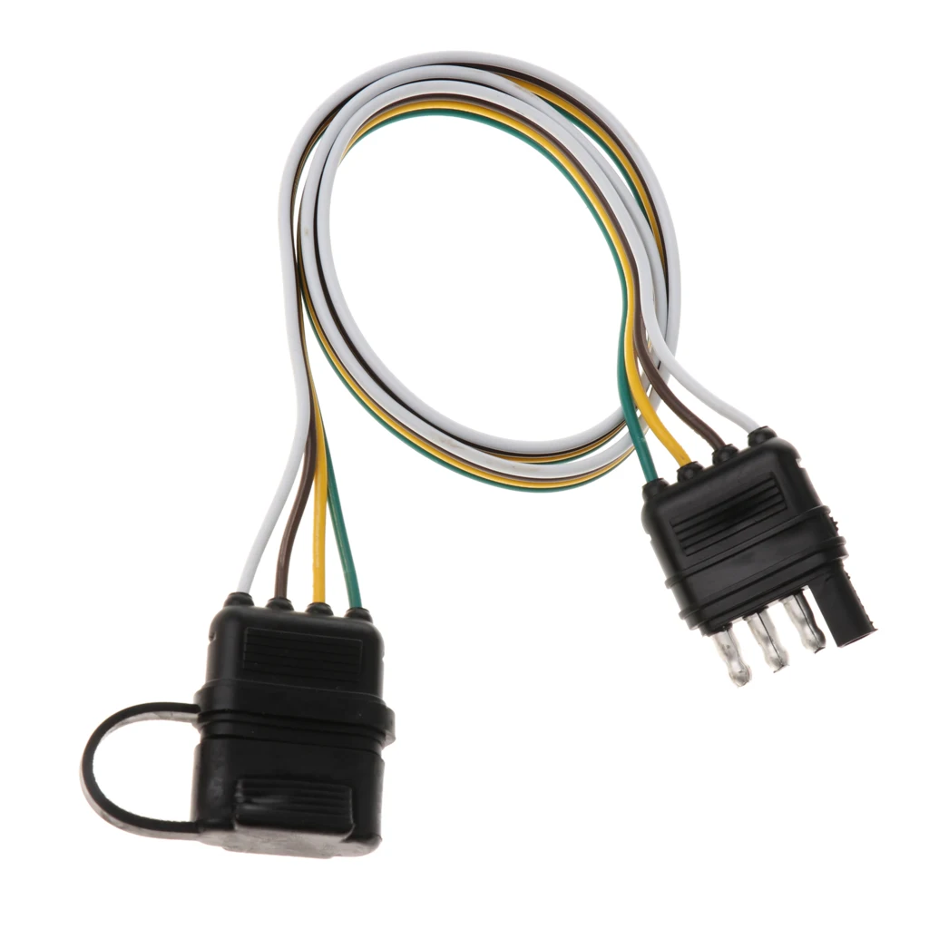 Auto Replacement 4 Pin RV Trailer Light Wiring Plug Adapter Flat Wire Connector With 32''cm Cable