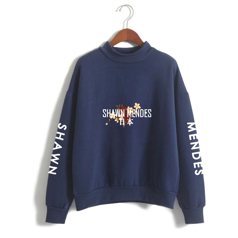 navyblue5 Шон Мендес с высоким воротом памятная Костюмы хлопок с длинным рукавом свободный свитер Для мужчин и Для женщин подростков дропшиппинг - Цвет: navyblue5