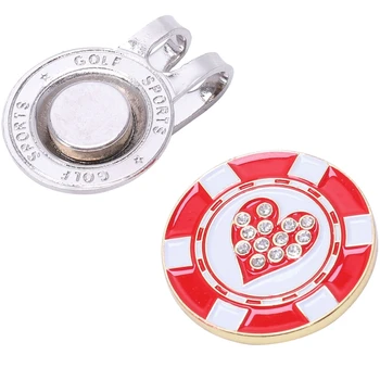 

Magnetic cap clip removable metal golf red love diamond set