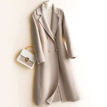 

Luxury Solid Long Women Woolen Coat New Autumn/Winter Double Sides 100% Wool Outwear Jacket Fashion Buttons Female Overcoat G811