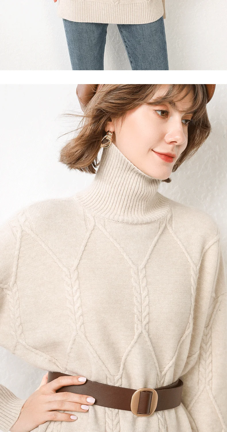 Высокий воротник кашемировый свитер женский голова свободная Корейская версия длинный раздел большой размер свитер толстый шерстяной свитер Мода