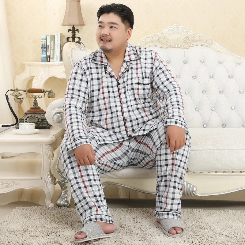 Conjunto de pijamas de talla grande para hombre, camisa de manga larga y  pantalones, ropa de dormir informal de algodón, 2 piezas, verano y  primavera|Sets de pijama de hombres| - AliExpress