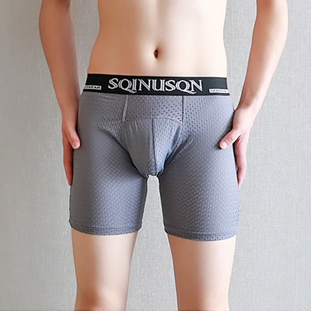 Men's Mesh Boxer Pants Cool And Long Summer Underwear Soft And Comfortable Large Size Anti Wear Leg Brand Shorts A4