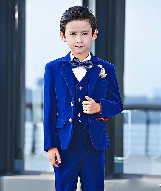 

3 Pcs Blue Toddler Boys Suits Wedding Formal Children Suit Tuxedo Dress Party Ring bearer H017