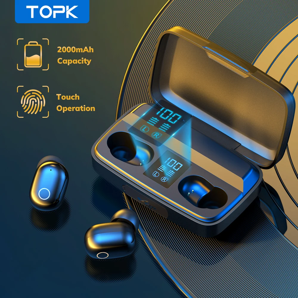 TWS наушники TOPK с зарядным футляром 5 0 мА ч Bluetooth 2000|Наушники и гарнитуры| |