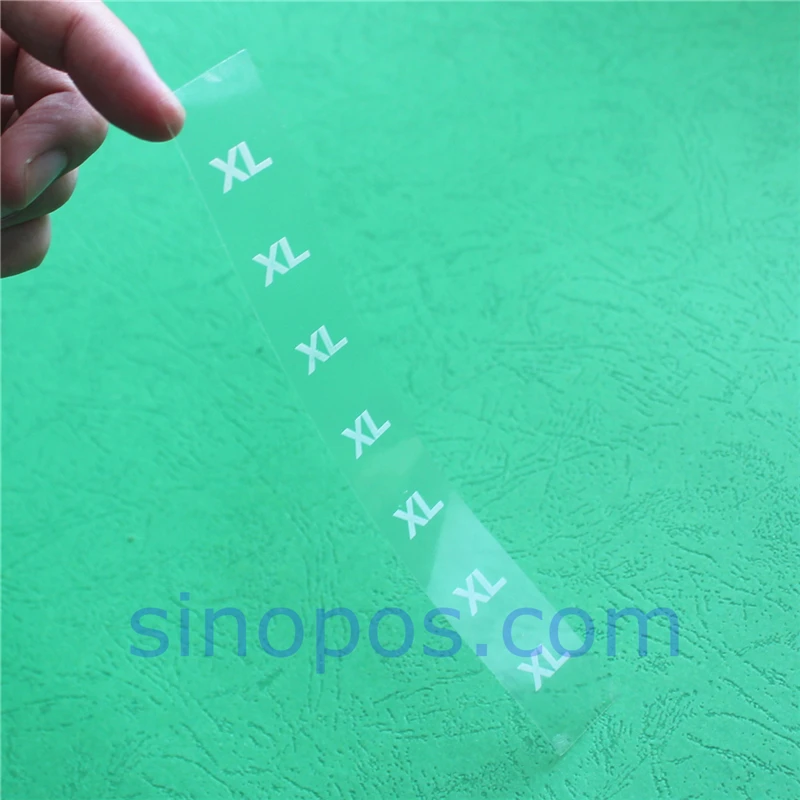 Clothes Size Strip Label, adhesive clear tape rectangular labels apparel pants folded garment pile display tag clothing sticker
