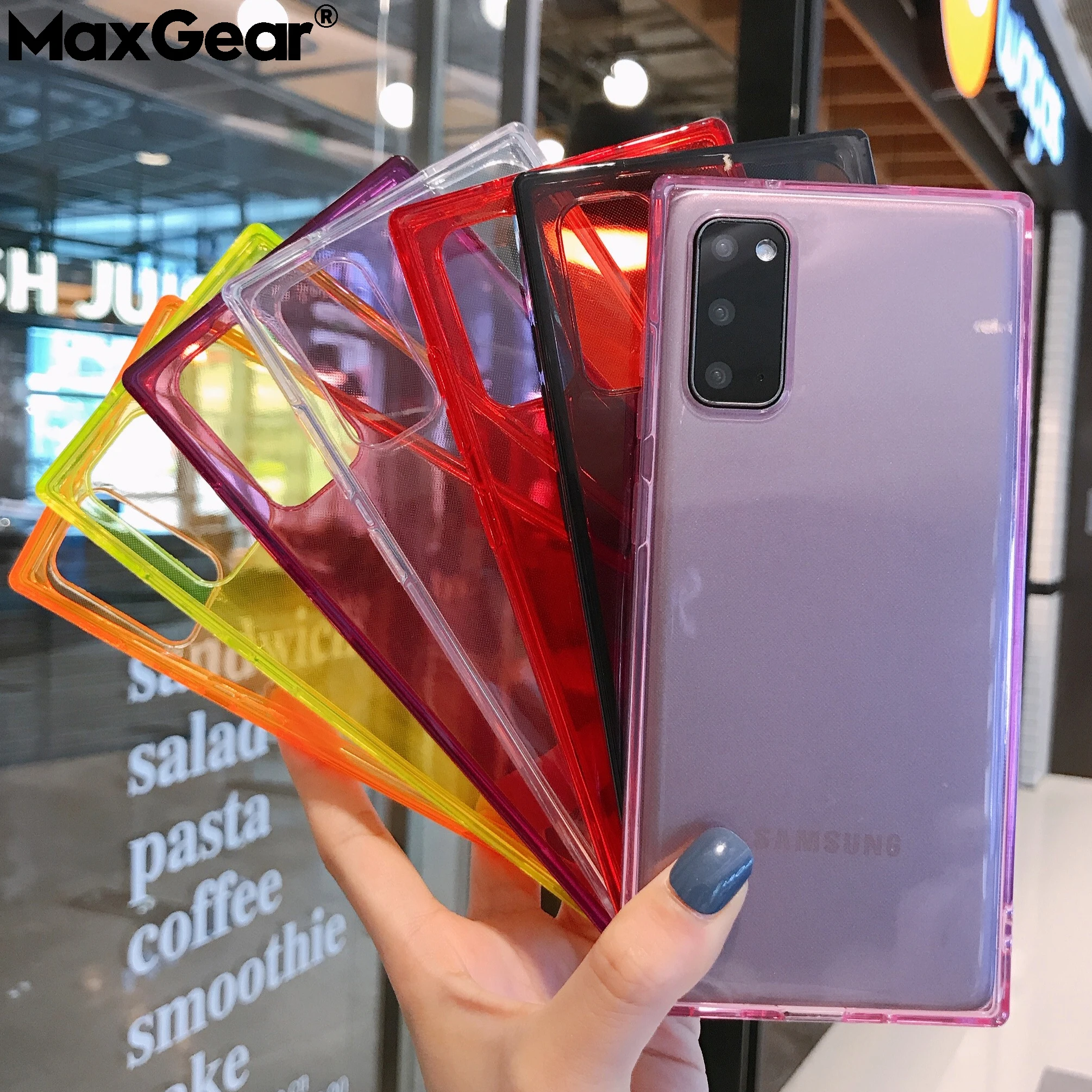 Новый квадратный флуоресцентный неоновый чехол для телефона Samsung S9 S10 Plus S10E S20 Ultra