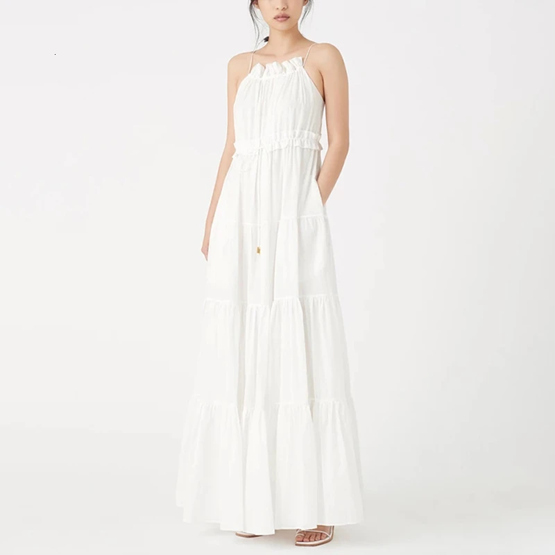 Najtaniej TWOTWINSTYLE Ruffles sukienek kobiety kwadratowy kołnierzyk Spaghtti pasek wysokiej talii marszczona sukienka kobieta modna odzież 2019 fala