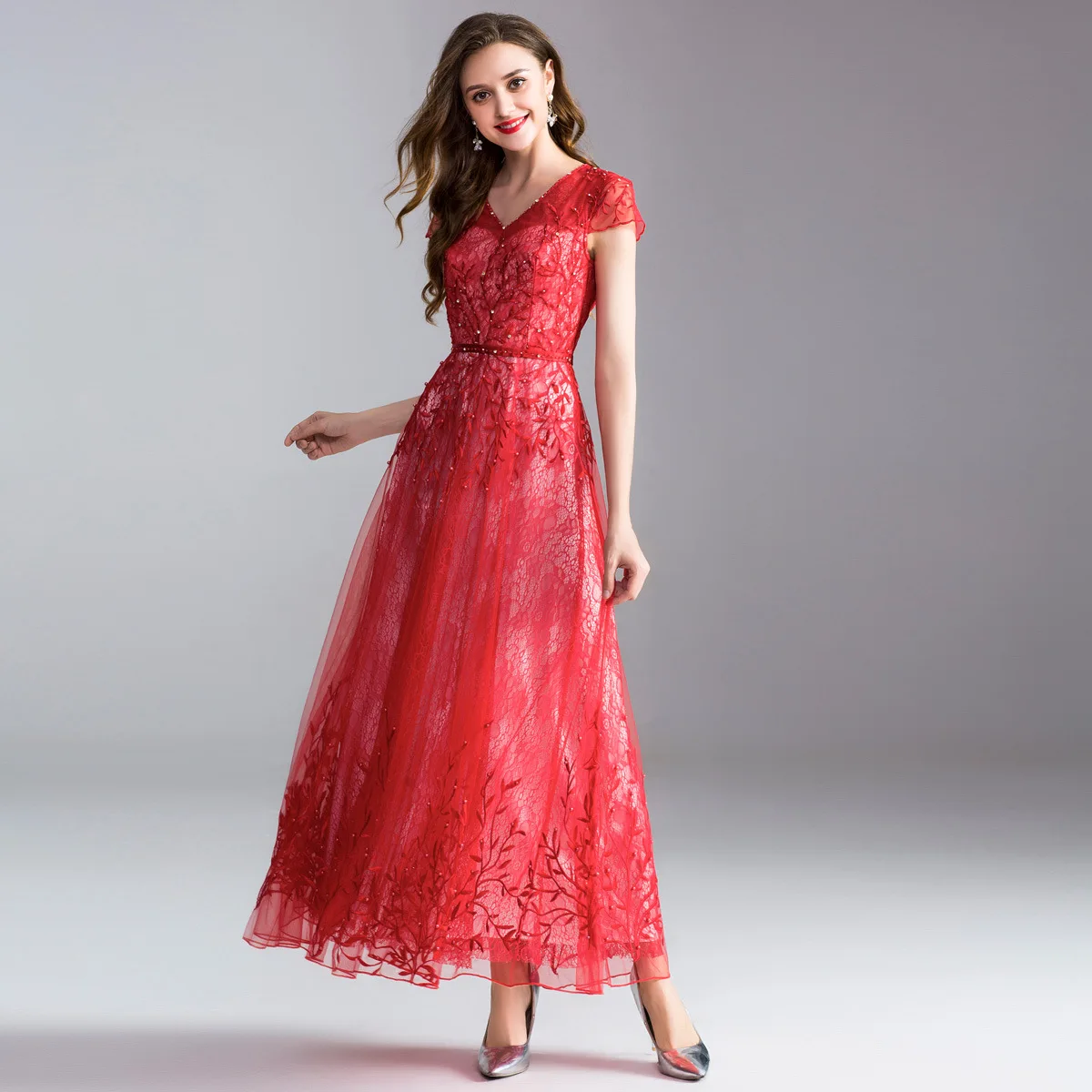

2020 Pack Boutique Big Code Women's Wear Nail Bead Gauze Embroidery Big Pendulum Dress