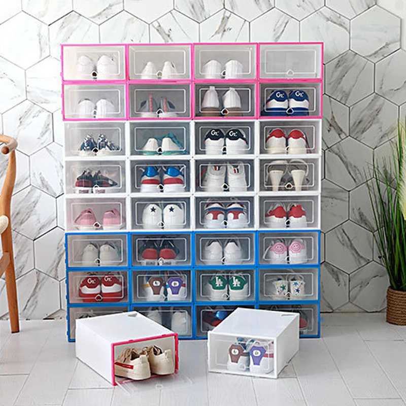 6pcs Shoe Box Thickened Transparent Foldable Shoe Storage Boxes Save Space Plastic Shoe Organizers Rack Cabinet