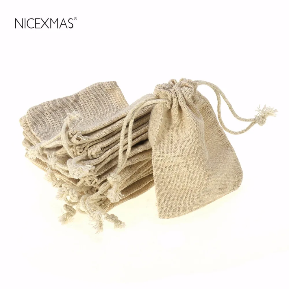 

10PCS Linen Jute Drawstring Gift Bags Sacks wedding birthday Party Favors Drawstring Gift Bags Baby Shower Supplies