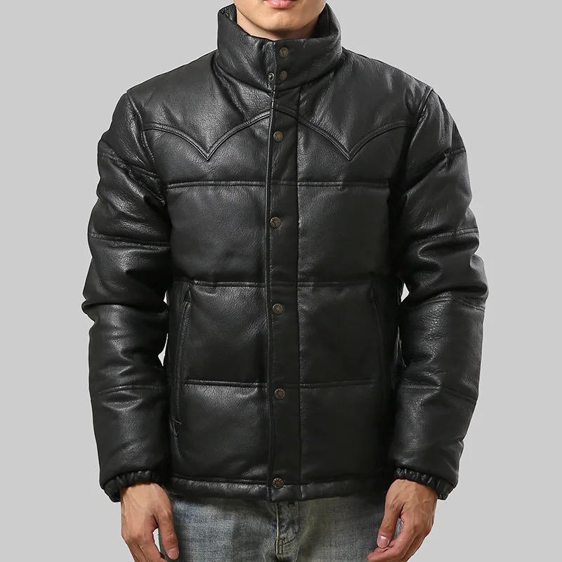 

250711 super goat skin warm down leather jacket mans genuine leather down jacket