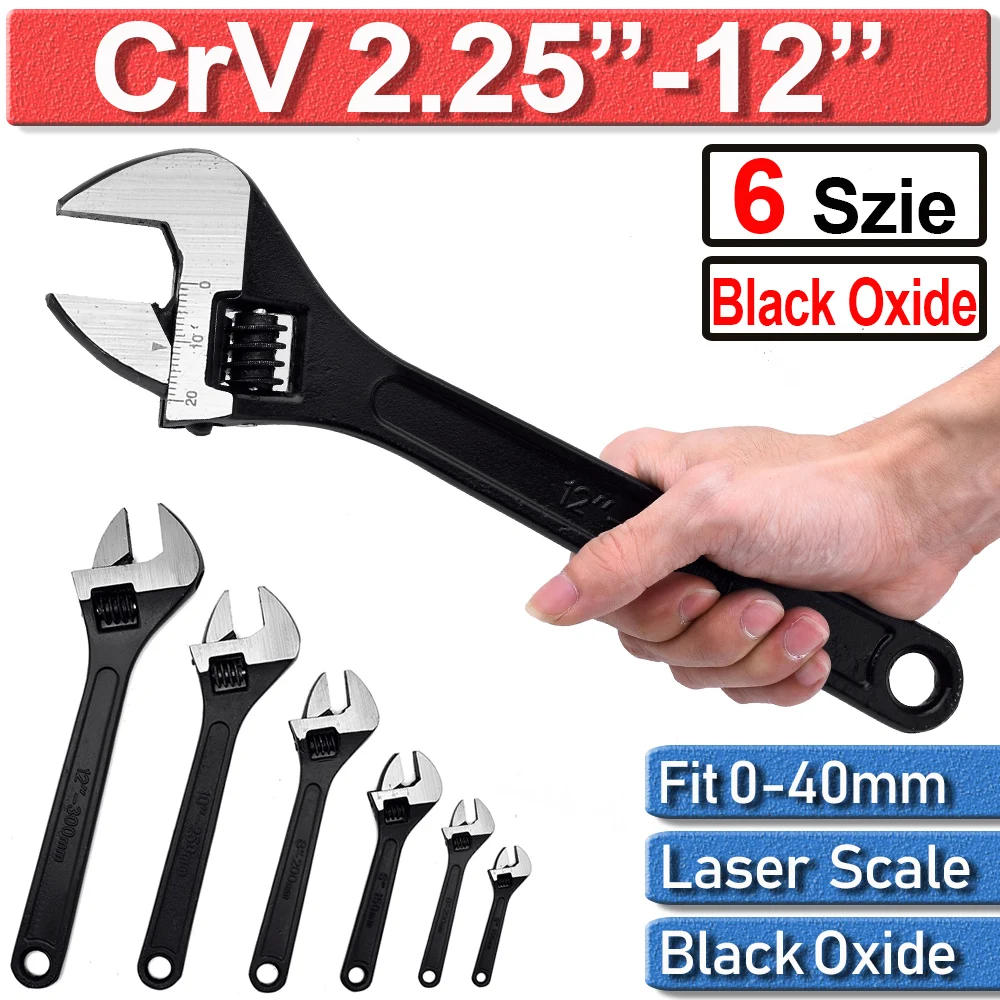 2.5-12" Ajustable Spanner Forged Hardened CrV Mini Large Wrench Jaw Opening 40mm 
