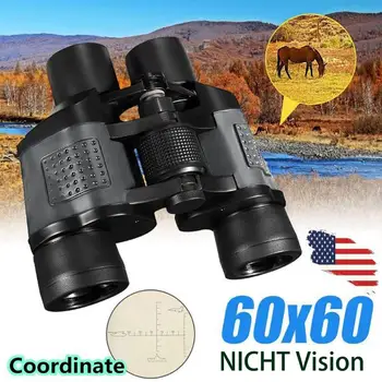 

2019 New Waterproof 60x60 Binoculars Telescope With Night Vision High-Powered High Definition Green Film Professional Black