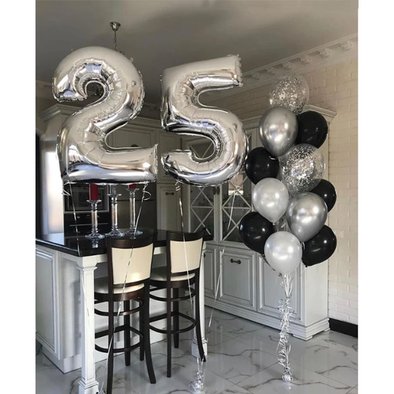 13 шт 25 лет мальчик девочка день рождения украшения 30 дюймов номер шар серебро черный конфетти латексные шары для взрослых Церемония Вечерние
