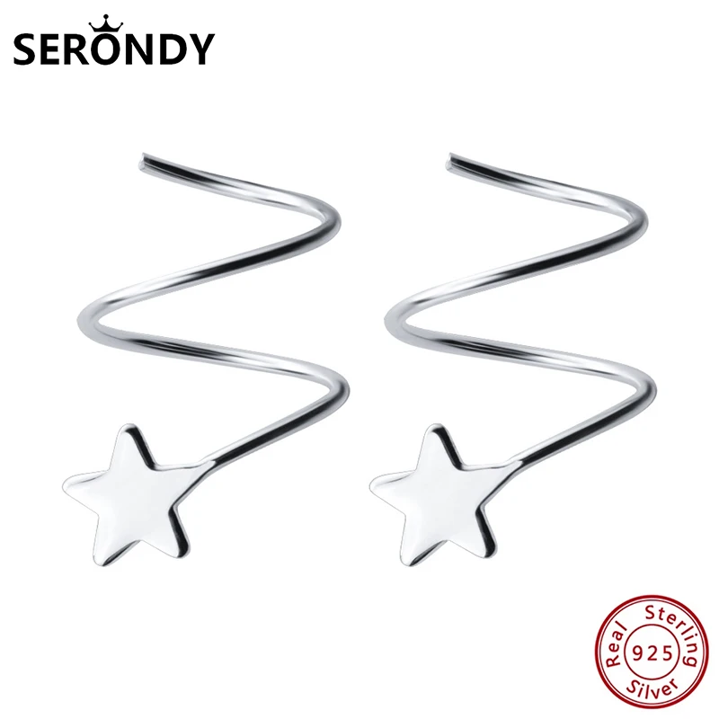 

SERONDY Star Wave Hoop 925 Silver Earrings For Women Unusual Jewelry Earrings Undefined Fashion 2020 New Hit Female Gift ED10765