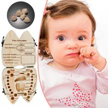 

Tooth Wood Box Baby Kids Umbilical Lanugo Keepsakes English-Typ Souvenirs Gifts Exquisite Workmanship Simple Atmosphere