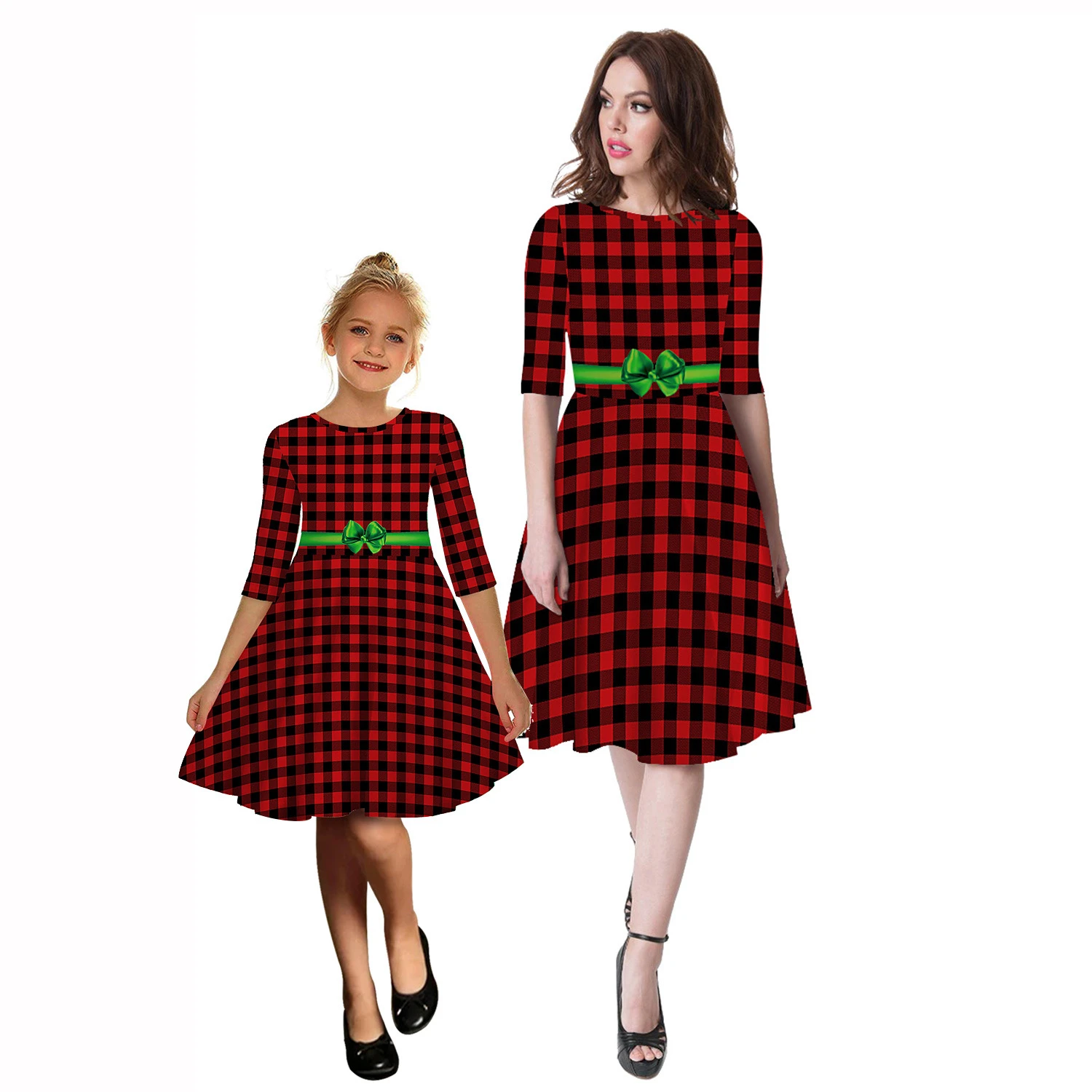 Navidad vestido para e hija de manga vestido de tela escocesa rojo para Navidad Fiesta ropa de madre e hija, mamá yo ropa|Vestidos| - AliExpress