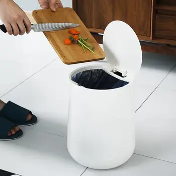 

Nordic Pressing Type Round Trash Can Plastic Flip Cover Double-Layer Waste Bins Desktops Mini Dustbin Household Cleaning Tools