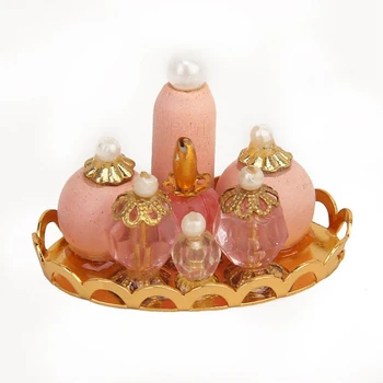 

1/12 Miniature Dollhouse Pink Perfume Bottle with Golden Platter