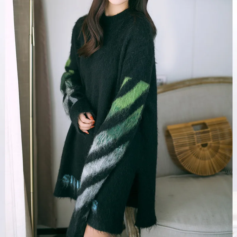 

Autumn 2020 Colorful Gradual Change Male and Sweater Women Same Mohair Loose Top Pullovers Sweater Women