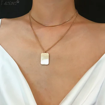 

Lacteo Simple Minimalist Multi Layer Choker Necklace for Women Statement Geometric Square Pendant Long Chain Necklace Jewelry