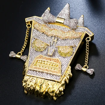 

New Fashino Charm Iced Out Bling Cubic Zirconia UKA Mask Copper Shiny Punk Rapper Necklace Pendants for Men Hip Hop Jewelry