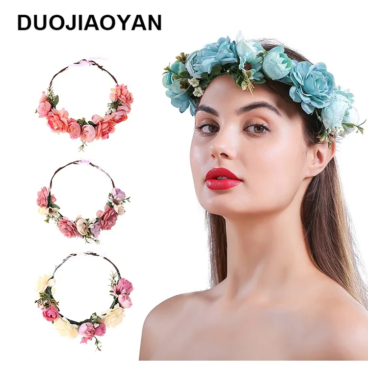 

Multi-Blooming Europe And America Fashion Headband New Style Model Flower Garland Mori Girl Line Seaside Holiday Hipster Headdre