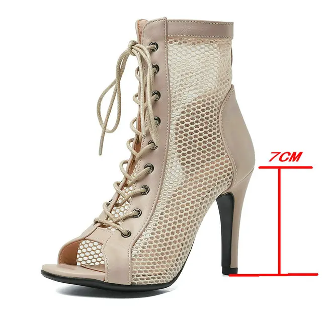 New Women's Sandals 2021 High Quality Air Mesh Sexy High Heels Open Toe Gladiator Sandal Black Summer Dancing Shoes Plus Size 47 Apricot-7cm