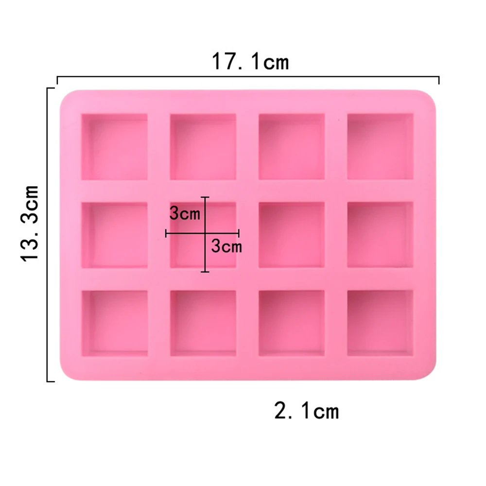 12 Cavity Square Silicone Mold Non-stick Perfect for Cakes Cupcake  Cornbread Muffin Baking Handmade Soap Making Mould BPA Free