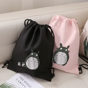 

New Cute Cartoon Totoro Oxford Drawstring Pocket Backpack For Women Men Girl Boy Light Causal Sports Travel Student Backpacks