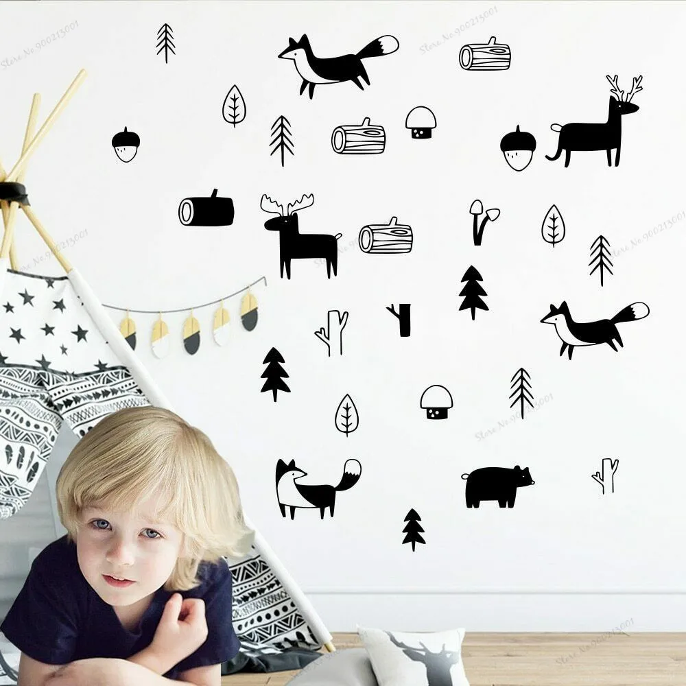 Nordic Style Tribal Animals Woodland Forest Vinyl Wall Sticker Nursery Room Bedroom Art Murals Decoration WU193 | Дом и сад