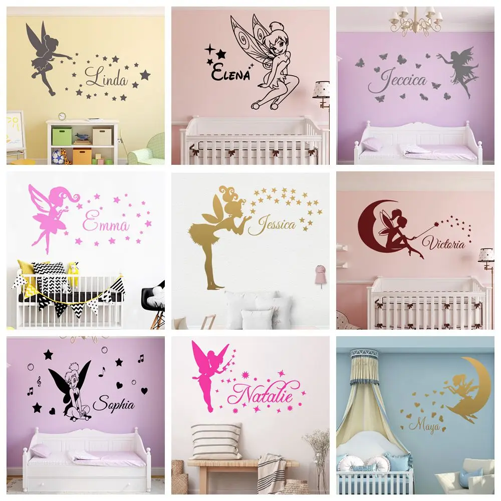 Fairy Custom Name Stars And Angel Art Vinyl Wall Sticker For Kids Room Girl Room Decorative
