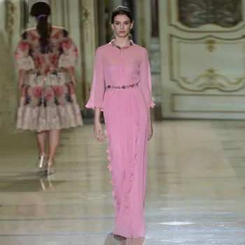 

New solid color pleated three dimensional flower lace up Ruffle slim dress