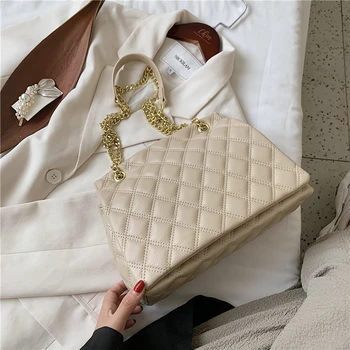 

Burminsa Autumn Large Capacity Plaid Chain Women Shoulder Bags Unqiue Design Soft Quilted PU Leather Ladies Messenger Bags 2020