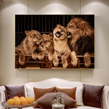 

RELIABLI ART Lion Family Pictures Canvas Paintings Animal Posters And Prints Modern Wall For Living Room Home Decoration Unframe