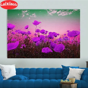 

5D DIY Diamond Painting purple poppy flower scenery cross stitch full square/round diamond mosaic embroidery painting laixiaoli