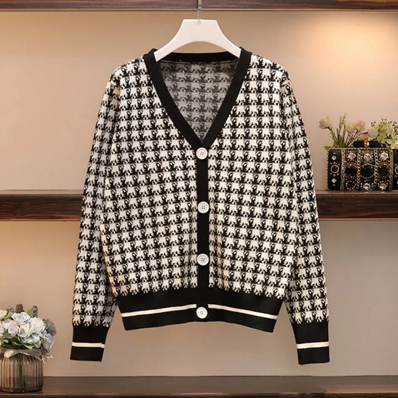 

Spring Women Fashion Slim Single Breasted Sweater Short Skirt 2 Piece Set Streetwear V-Neck Plaid Sweet Sweaters A-Line Skirt