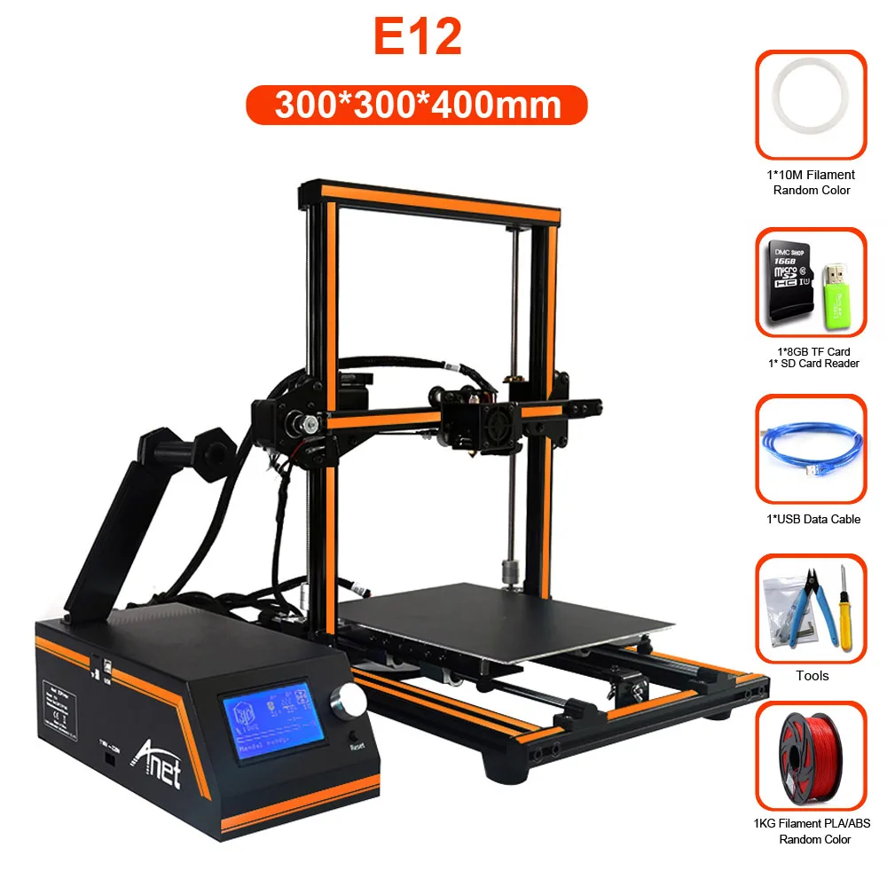 Anet Eagel серийный E10 E12 E16 настольный 3d принтер алюминиевая рама Высокая точность Reprap Prusa i3 большой размер DIY 3d принтер набор - Цвет: E12 With 1KG PLA