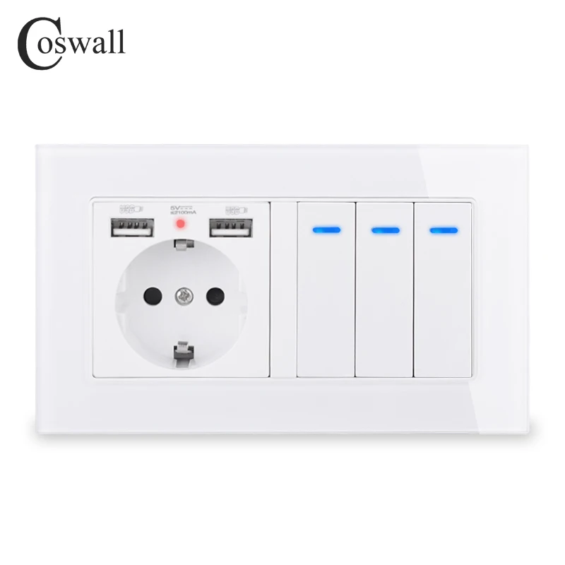 COSWALL Россия Испания стандарт ЕС розетка 2 USB порт зарядки + 3 банды 1 способ