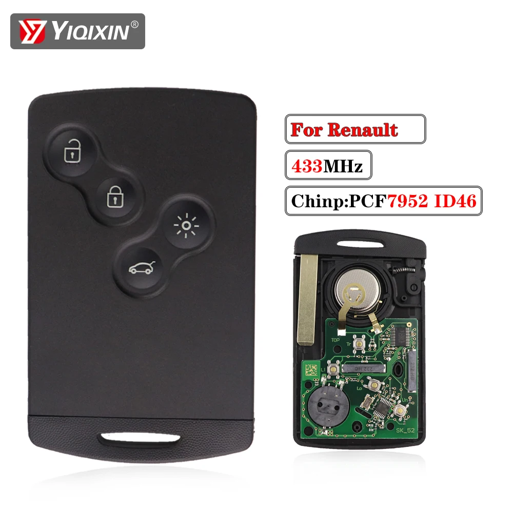 Yiqixin 4 Button 433mhz 46 Pcf7952 Chip Remote Car Key For Renault