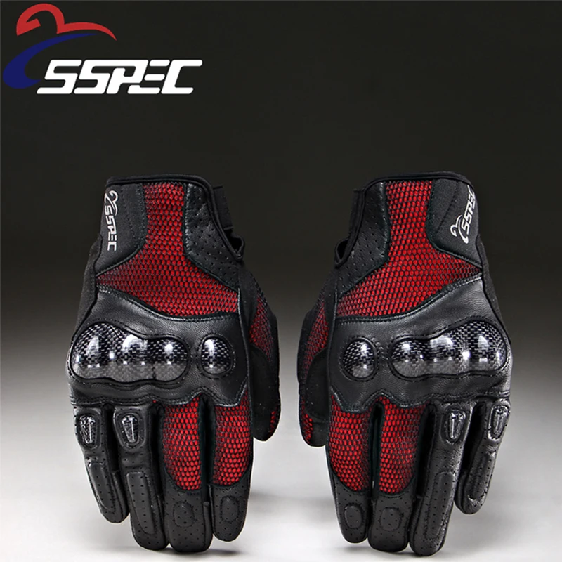 SSPEC full finger Red/black motorcycle MX gloves CARBON Protection Gear motobiker breathable mesh racing summer | Автомобили и