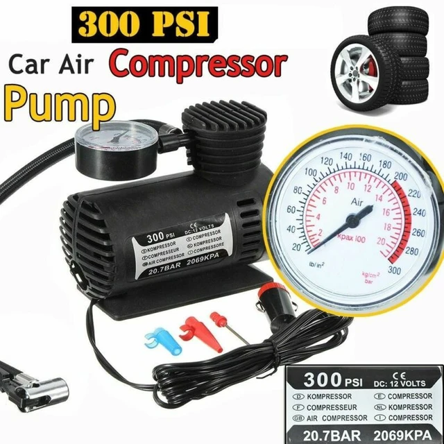 Mini compresseur d'air Portable pour voiture, 300 PSI, 12V, pompe  électrique de gonflage de pneus avec manomètre - AliExpress