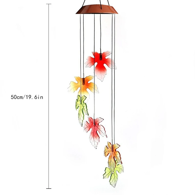 Solar Wind Chime Light Fall Maple Outdoor Solar Wind Mobile Changing Color Decoration Lights for Patio Deck Garden