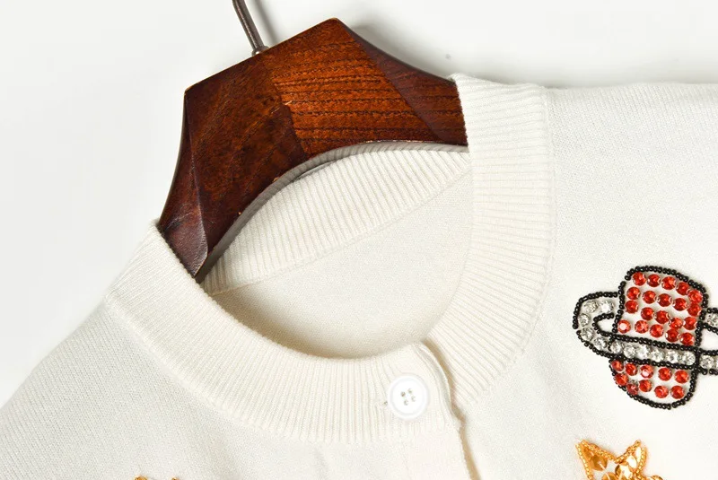 Роскошный брендовый дизайнерский вязаный свитер для женщин винтажный вязаный кардиган с круглым вырезом и бисером