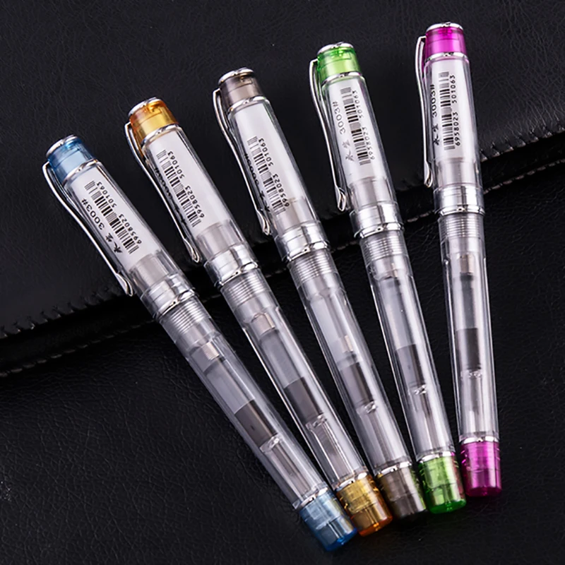 5PCS Set Yongsheng 3003 Transparent Fountain Pen  Converter Ink Pen Iridium EF/F 0.38/0.5mm for Business Office School Home