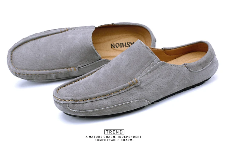 Man Summer Fashion Pig Skin Casual Half Shoe Male Breathable Soft Backless Half Loafers Hombre Open Back Leather Comfy Mocassins