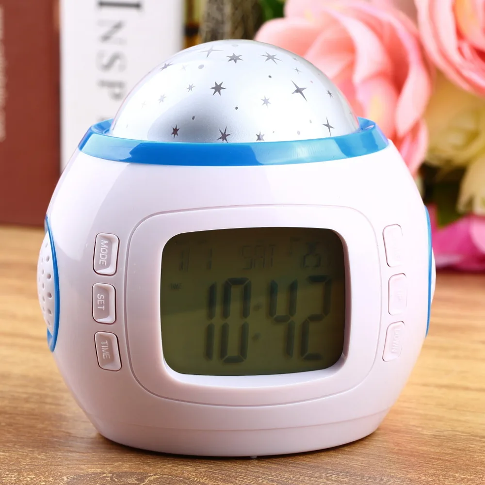 

105*103*85mm Alarm Clock Color Change Star Backlight Music Projector Sky Digital Projection Desk Table Clock