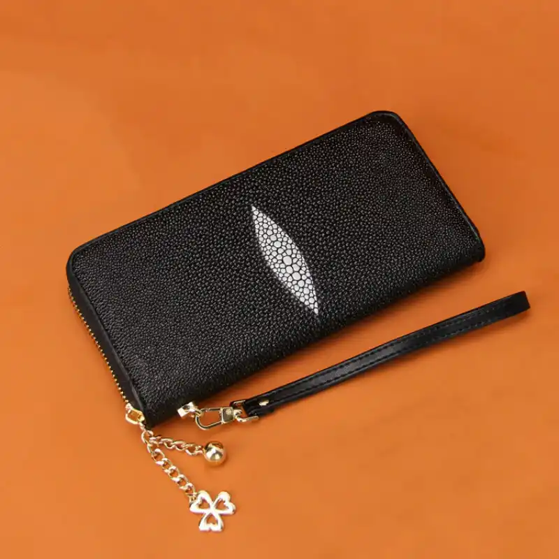 stingray skin women long clutch wallet microfiber synthetic