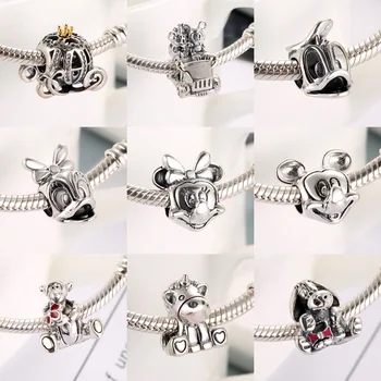 

S925 Bead Unicorn Pumpkin Carriage Mouse Duck Tiger Apple Donkey Charms fit Lady Bracelets DIY Jewelry